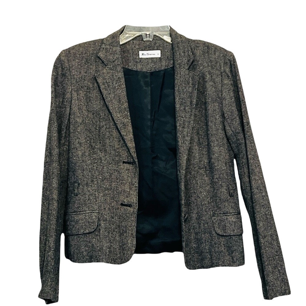 Ben Sherman Tweed Blazer, Women's, Wool Bland, Herringbone, Gray, Size Medium